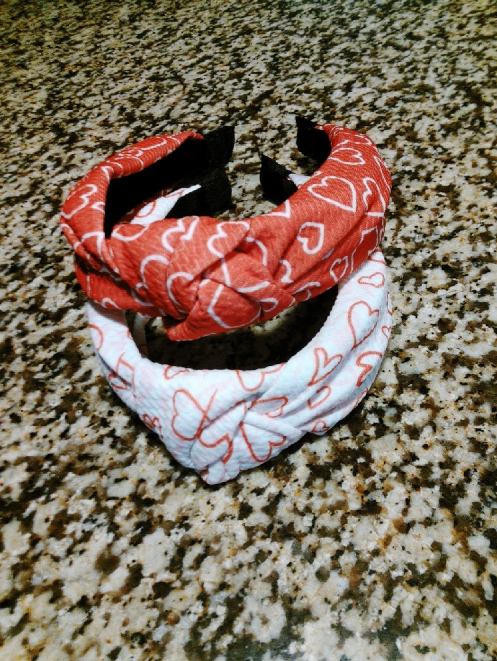 Kids Heart Print Knotted Headbands - Red & White